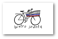 Bistro Jeanty logo and illustration of a bicycle on a solid white background.